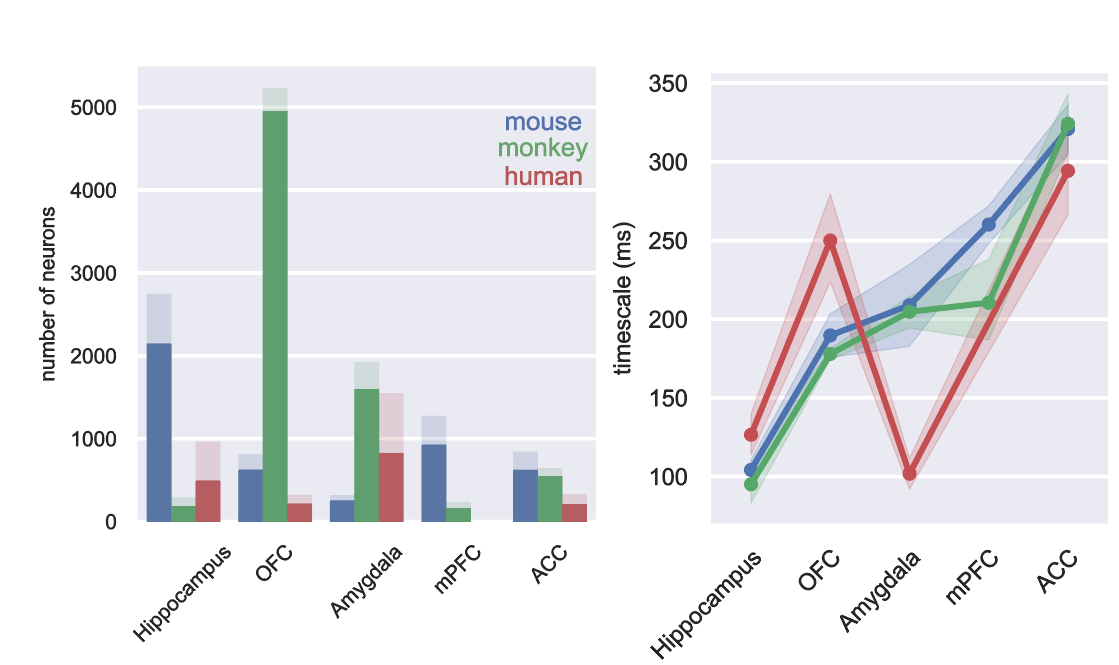Figure comparing neural timescales across mice, macaques, and humans